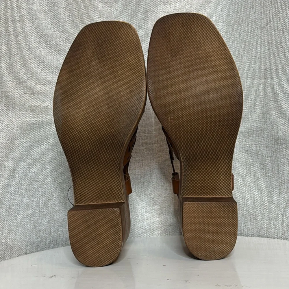ERIC MICHAEL WHITNEY  COGNAC LEATHER LASER CUT PLATFORM BOHO SANDALS NIB EU 40